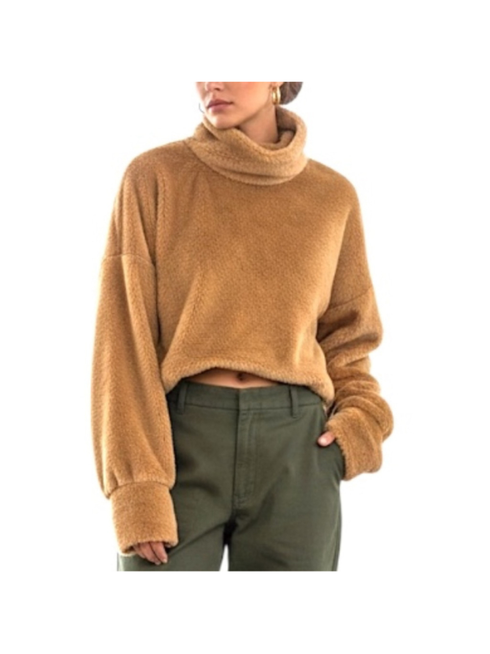 Angela Mara Italy warm brown furry boxy drop shoulder very long sleeve top M